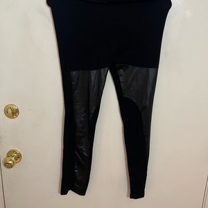 Black faux leather patch stretch leggings size large